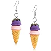 JNONL Sweet Cute Double Ball Ice Cream Cone Alloy Soft Clay Dangle Drop Earrings Simulated Cartoon Colored Ice Cream Dangle Drop Earrings for Women Jewelry Gifts