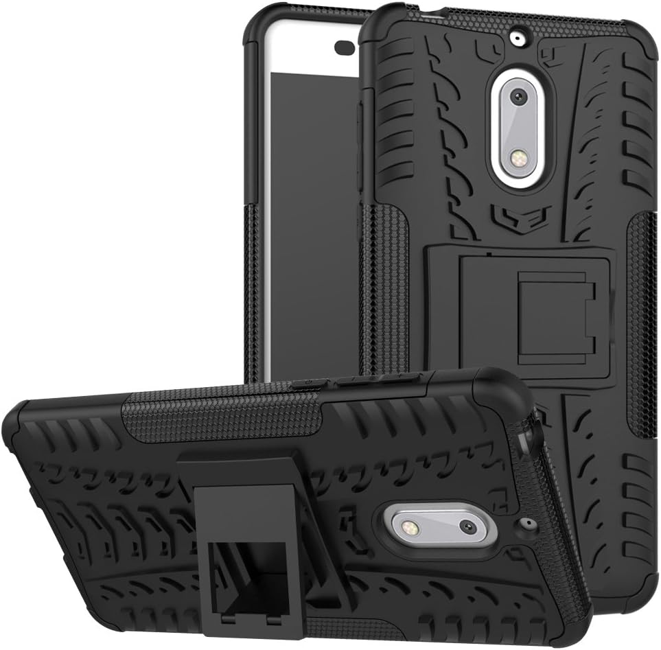 TenDll case for Nokia 6, Shockproof Tough Heavy Duty Armour Back Case Cover Pouch with Stand Double Protective Cover Nokia 6 Case -Black