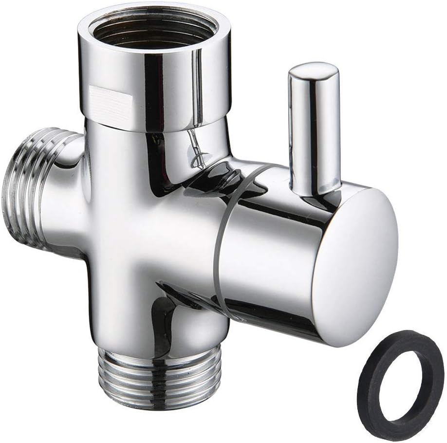 PEREFTSELL 3-Way Shower Arm Diverter Valve G1/2"Brass Shower Splitter Shower Valve with Rubber Washer Bathroom Shower System Component Replacement Part for Hand Held Showerhead/Fixed Spray Head Chrome