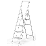 SOLADDER 5 Step Ladder, Folding Step Stool, White