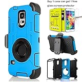 S5 Case, AMCHOICE(TM) 3IN1 TPU&PC Shockproof Amy-grade Protective Belt Clip Stand Case for Samsung Galaxy S5 [360 Degree Rotating Ring Bracket] [Free Stylus,Screen Protector,Cleaning Cloth](Blue)