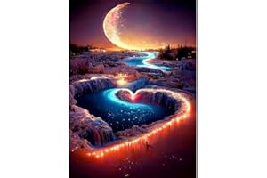 LWZAYS Diamond Painting Kits for Adults Beginners - Moon waterfall Diamond Art Kits for Adults 5D DIY Diamond Dots Full Drill Diamonds Painting for Adults Gem Art Pictures, Valentine's Day Decor (12x16)
