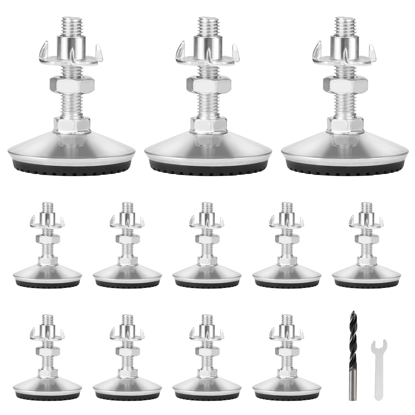 lalago Pack of 12 Furniture Feet, Table Feet, Adjustable, M10 x 50 mm, Metal Table Legs, Adjustable Feet, Height Adjustable, Table Feet Legs with Adjusting Screw for Furniture Legs
