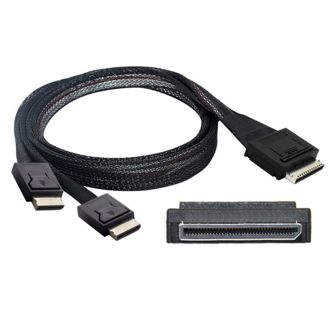 ChenYang OCuLink PCIe SFF-8611 8X 8-Lane 1 Male to 2 Male SSD Data Active Cable, 50 cm, Black, Indoor, 16Gbps, PCI-E, Storage Devices