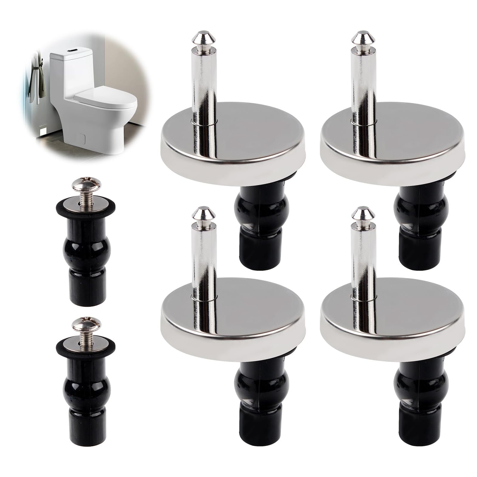 4 Pack Quick Release Toilet Seat Fixings, Universal Toilet Seat Hinge Fittings Replacements, Toilet Seat Hinges for WC Toilet Blind Holes with 2 Pcs Screw Kit