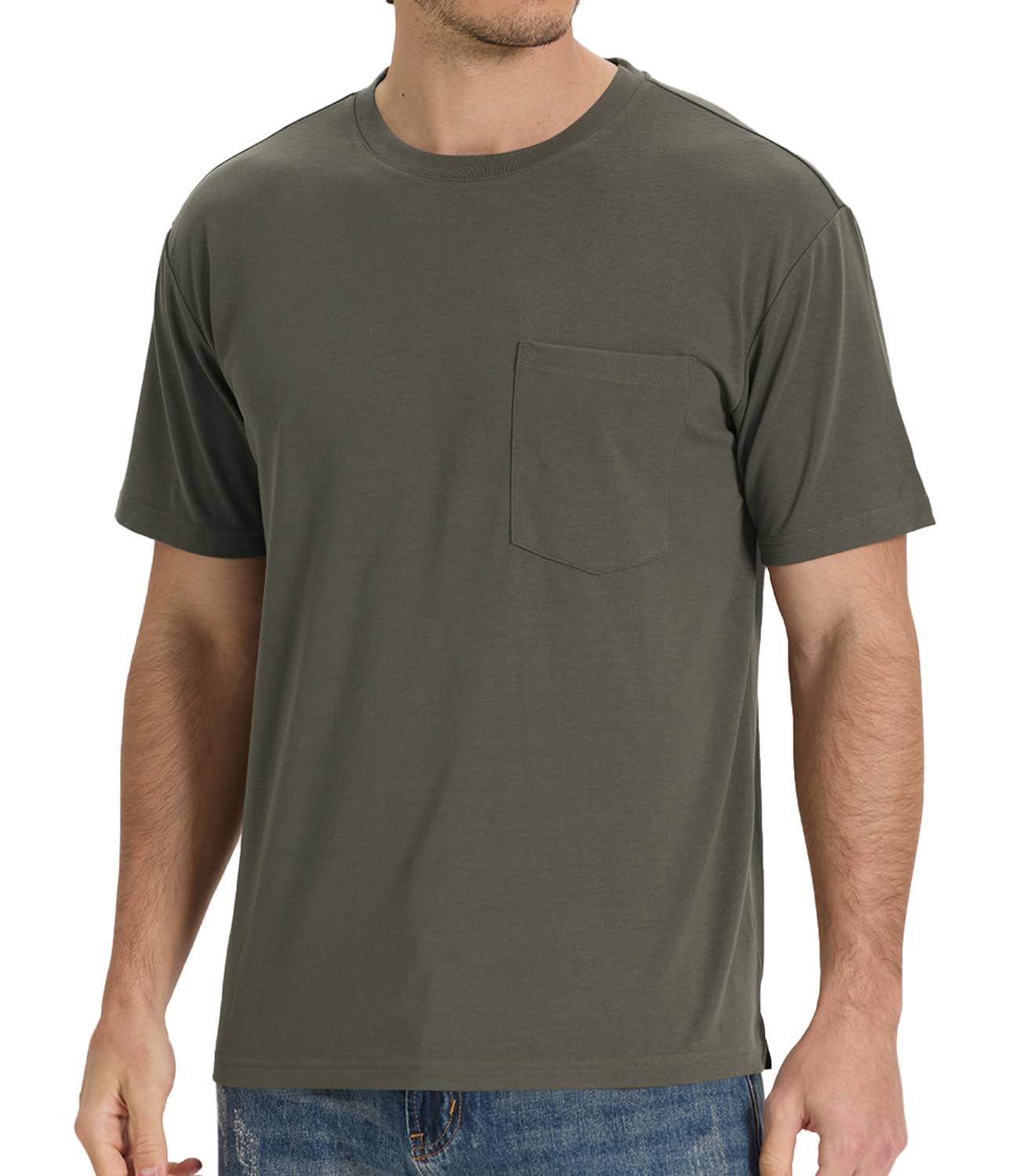 Photo 1 of LARGE- BAMBOO COOL Men's Pocket T-Shirts Heavy Weight Moisture-Wicking Tee Shirts Crewneck Short Sleeve T Shirts C-Green