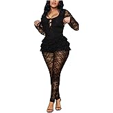 Women's Jumpsuits Dressy Lace Cutout Bow Front Ruffled Trim Floral Lace One Piece Party Club Jumpsuits Outfits