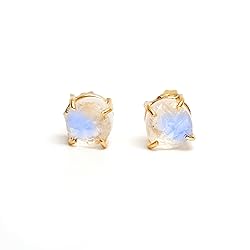 Gempires Raw Rainbow Moonstone Stud Earrings