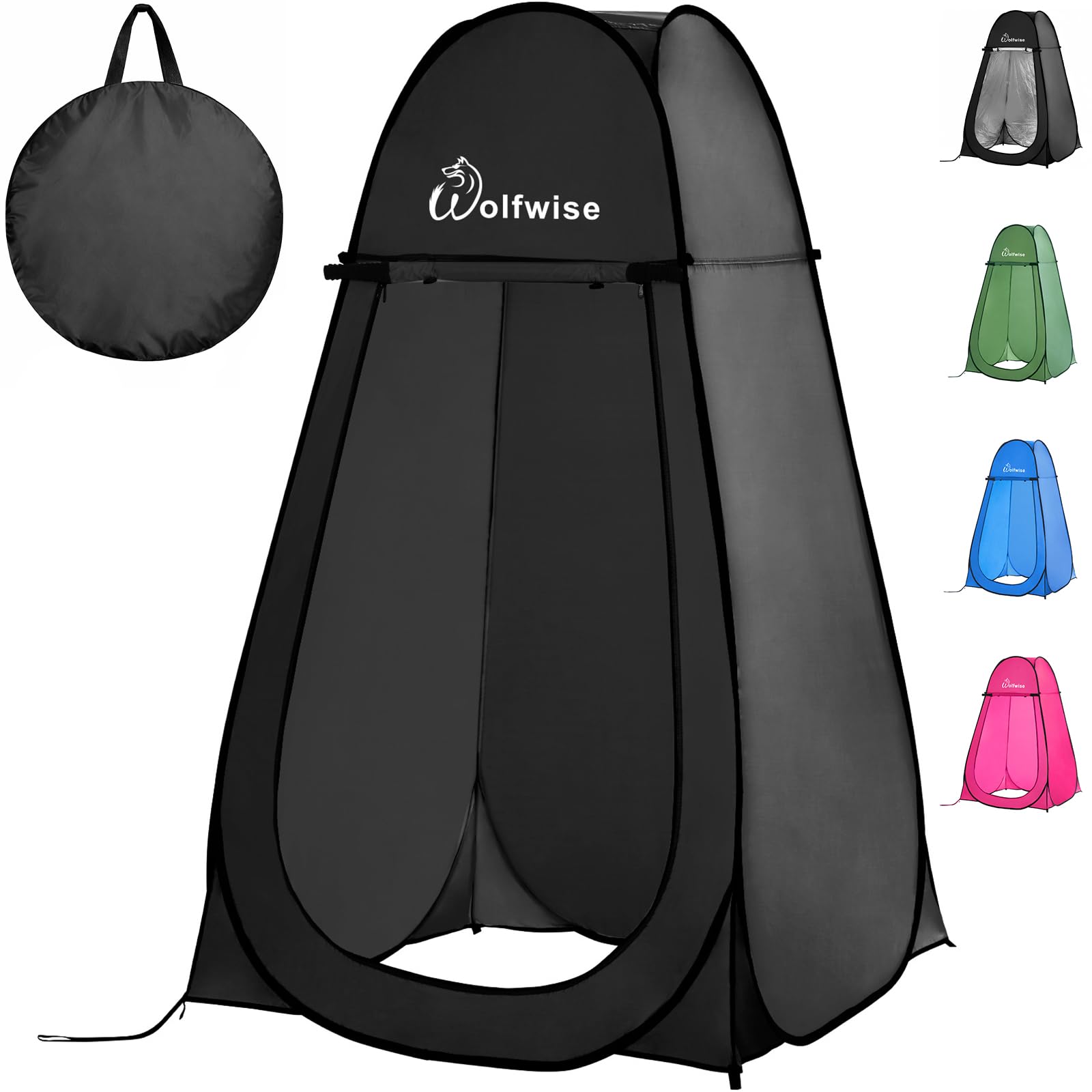 Wolfwise Pop Up Shower Tent for Camping Essentials, Portable Instant Changing Tent with Ventilation Window & Carry Bag, Privacy Dressing Room Bathroom Toilet for Beach, Outdoor, Standard, Black