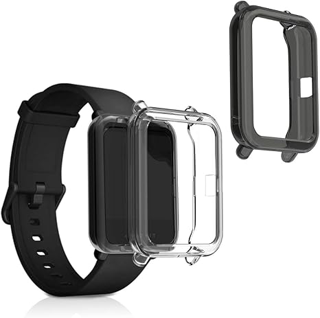 kwmobile 2 Pack de Fundas Compatible con Fitness Tracker Huami Amazfit Bip/Bip Lite - Case en Negro/Transparente