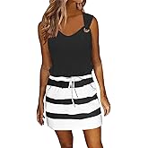 ETCYY Womens Causal Summer Dress Striped Sleeveless Waist Tie Front Romper A- Line Mini Short Sun Dresses with Pockets