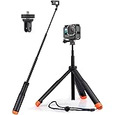 GEPULY Floating Selfie Stick Underwater Hand Grip for GoPro Hero 13, 12, 11, 10, 9, 8, Insta360 Ace Pro 2, DJI OSMO Action 6 5 Pro 4 3 and Most Action Cameras Waterproof Tripod Extendable Monopod