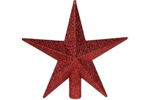 Clever Creations Christmas 8 Inch Tree Topper Glittered Star Decoration, Glitter Treetop Holiday Home Décor, Red
