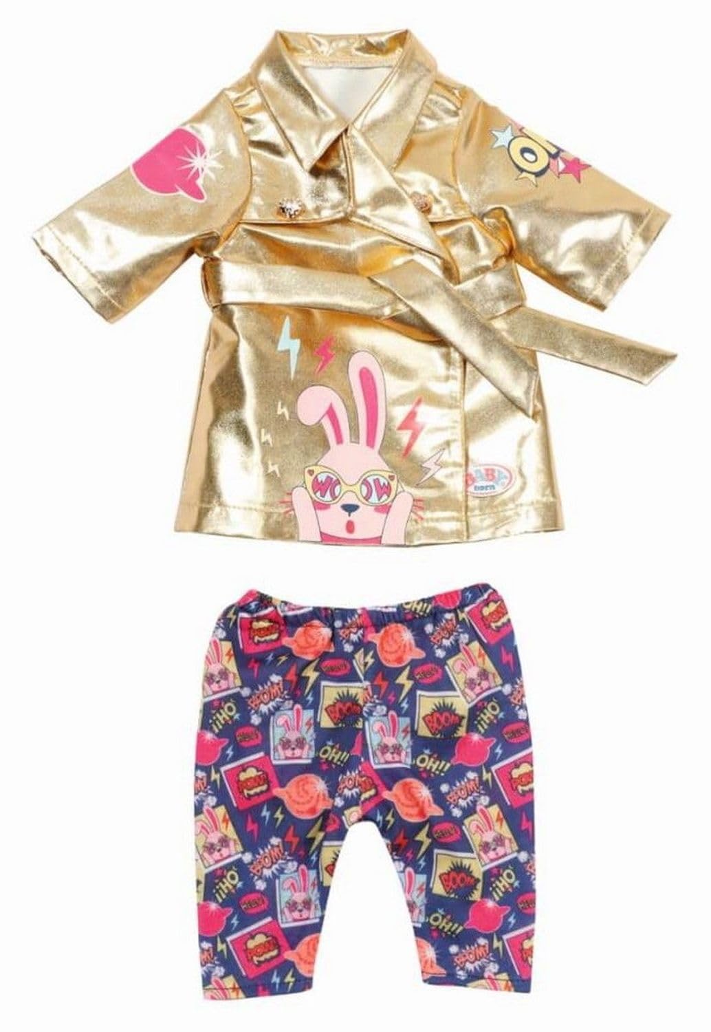 BABY born 830802 Happy Birthday Coat 43 cm - Glitzy Gold Design - Easy for Small Hands, Creative Play Promotes Empathy & Social Skills, For Toddlers 3 Years & Up - Includes Jacket, Trousers & Hanger, Black