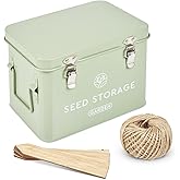 Seed Storage Box – Metal Seed Packet Organizer with Garden String and Bamboo Plant Labels. Seed Container Storage delivering complete Seed Saving Organization for every Garden Lover.