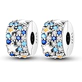 Parmuz Clip Spacer Charm for Bracelet 925 Sterling Silver Pave Cubic Zirconia Lock Stopper Bead Star Moon Evil Eye Jewelry Charm for Woman