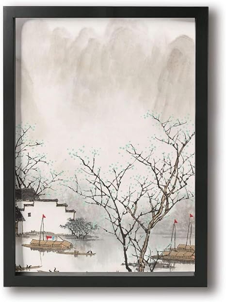 Amazon インテリア 中国風の水墨画 風景 風景 部屋飾り鮮明さ 壁絵 装飾画垂直 廊下の通路の壁画 装飾画 寝室の絵画 アートポスター ポスターフレーム 無毒無味 環境に優しい 耐紫外線性 絵画 壁掛け フック Diy 木枠セッ プレゼント装飾画 壁掛け 飾り絵 贈り物 部屋