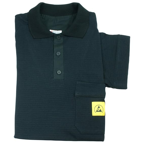 Wetec ESD-Polo-Shirt light, mit schwarzem Kragen, Größe S, schwarz