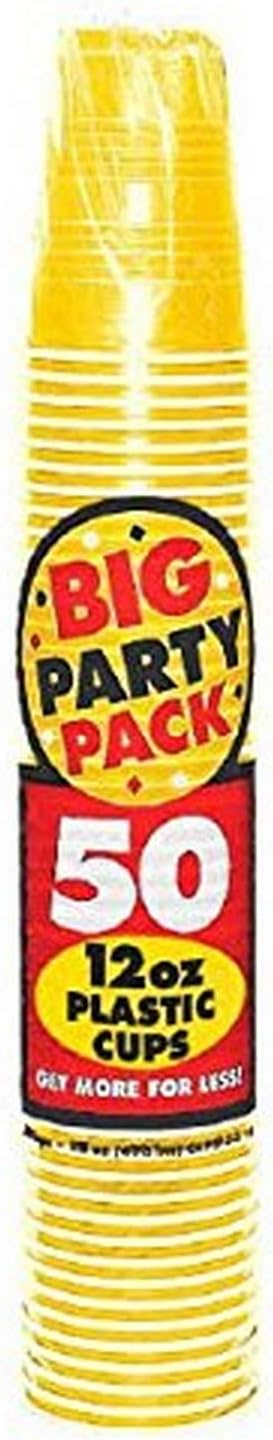 Big Party Pack Sunshine Yellow Plastic Cups | 12 oz. | Pack of 50 | Party Supply