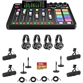 Rode RODECaster Pro II Integrated Audio Production Studio Console, Bundle with 4x Shure Microphone, 4x Audio-Technica Headphones, Microphone Stand, H&amp;A XLR Cable, 64GB SD