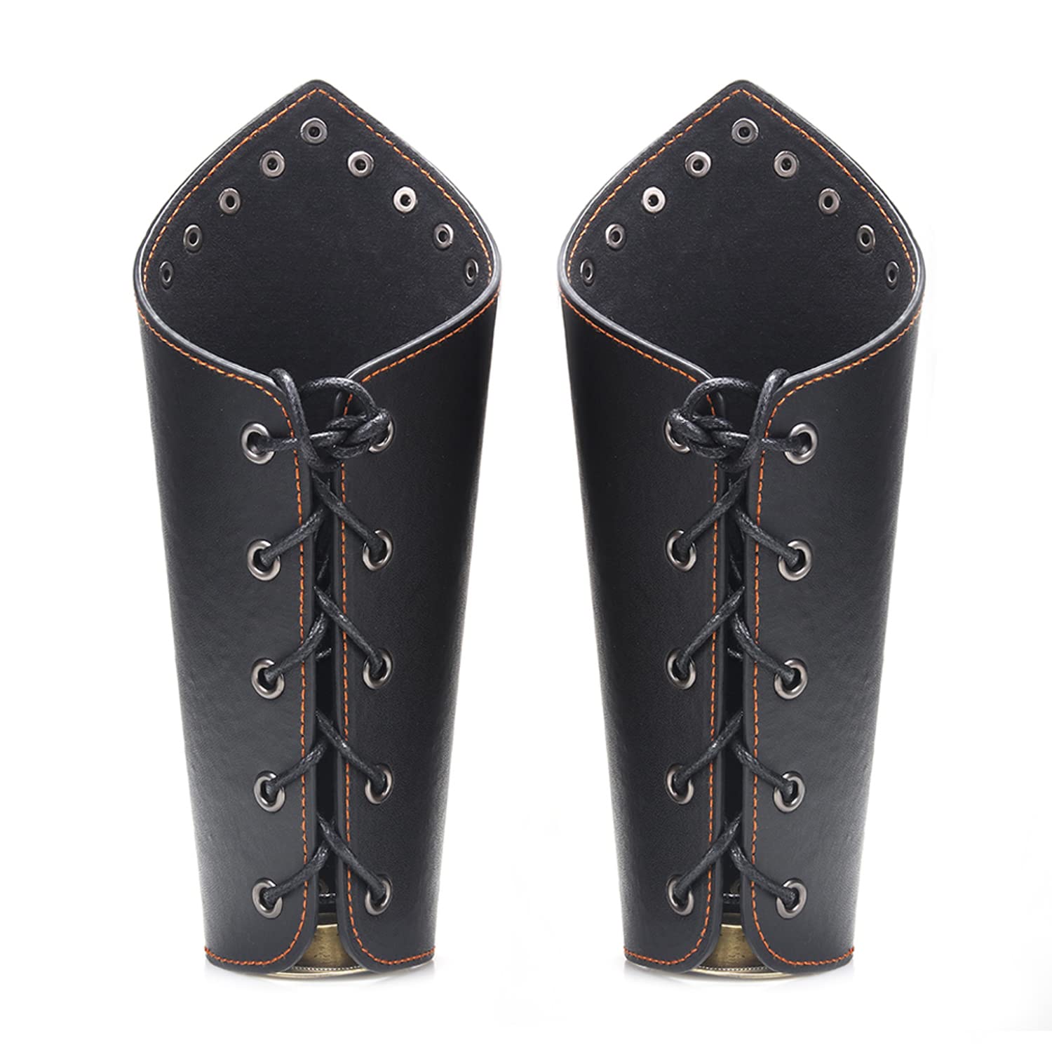 2 Pcs Leather Bracer Wristband, Medieval Gauntlet Arm Guard Punk Archery Protection Adjustable Gear Shooting Hunting LARP Viking Costume Armor Wristband (A)