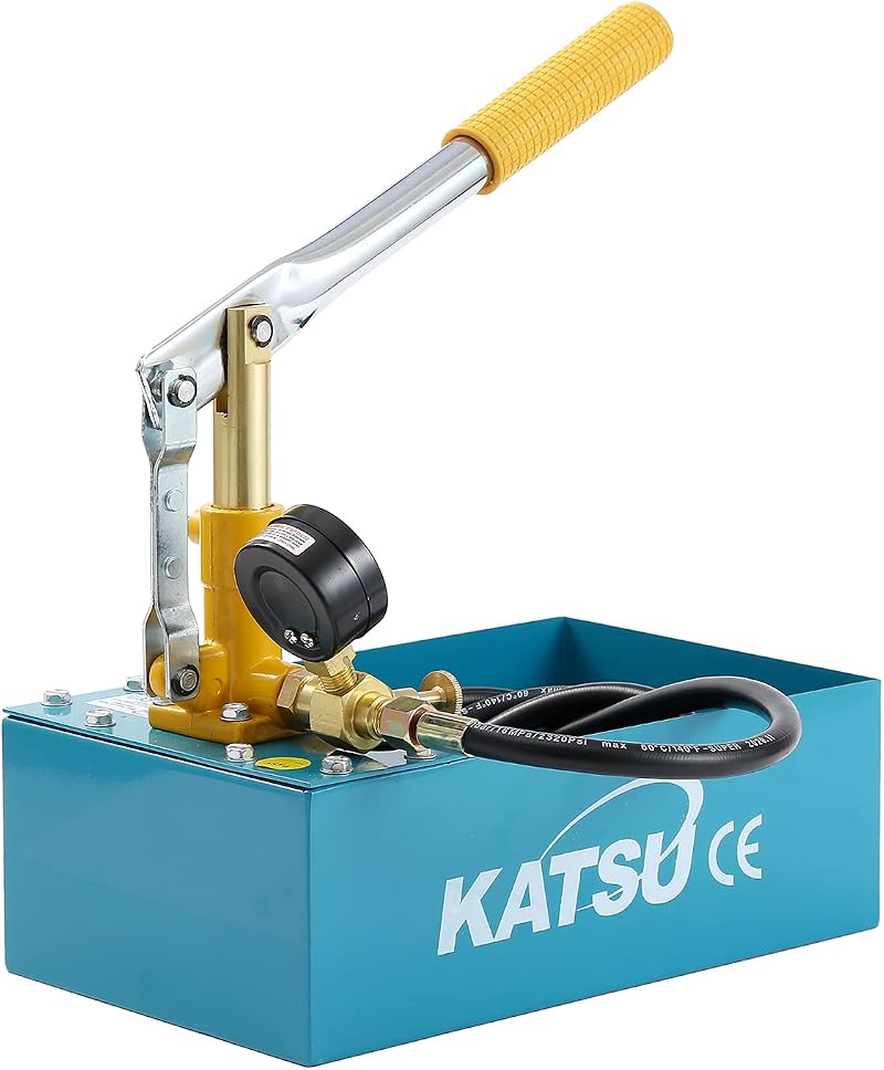 KATSU Pipeline Pressure Test Pump 5L 0-50Bar Manual Brass Valve 50bar