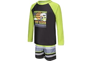MOON TREE Boys Long Sleeve Rash Guard Swimsuits Kids Two Piece Sunsuits with Swim Trunks Swimwear Set