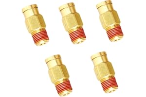 TL TOOLEGIN Push-to-Connect Pneumatic Fittings Set - 1/4" Tube OD x 1/8" NPT Male DOT Air Brake Line Fittings, 5pcs Brass Air Hose Quick Connect Fitting