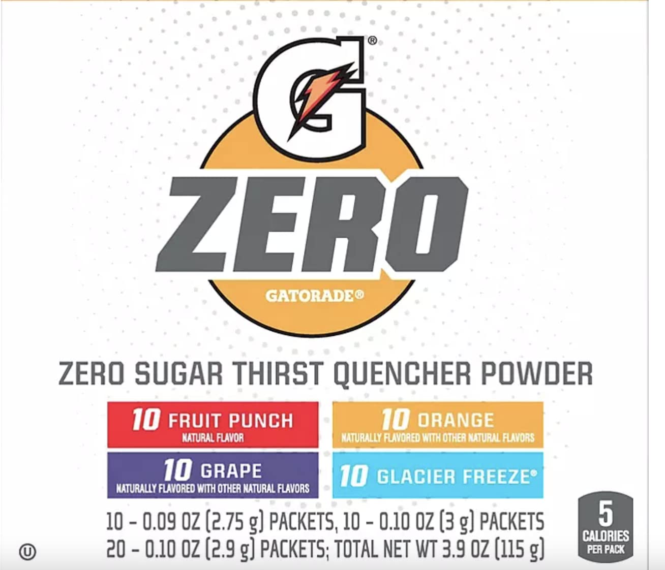 Gatorade G Zero Powder, 4-Flavor Variety Pack (40 Sticks)