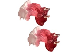 FHAUOPSA Belly Dance Faux Silk Veil Fans, 2 Pair Handmade Long Faux Silk Fans for Dancing, Abanicos de Danza for Line Dancing