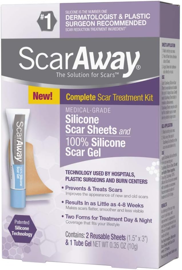 ScarAway Scar Treatment Kit, A Complete Scar Treatment Kit that Works Day and Night, 2 Silicone Scar Sheets and 100% Silicone Scar Gel, 0.35 oz