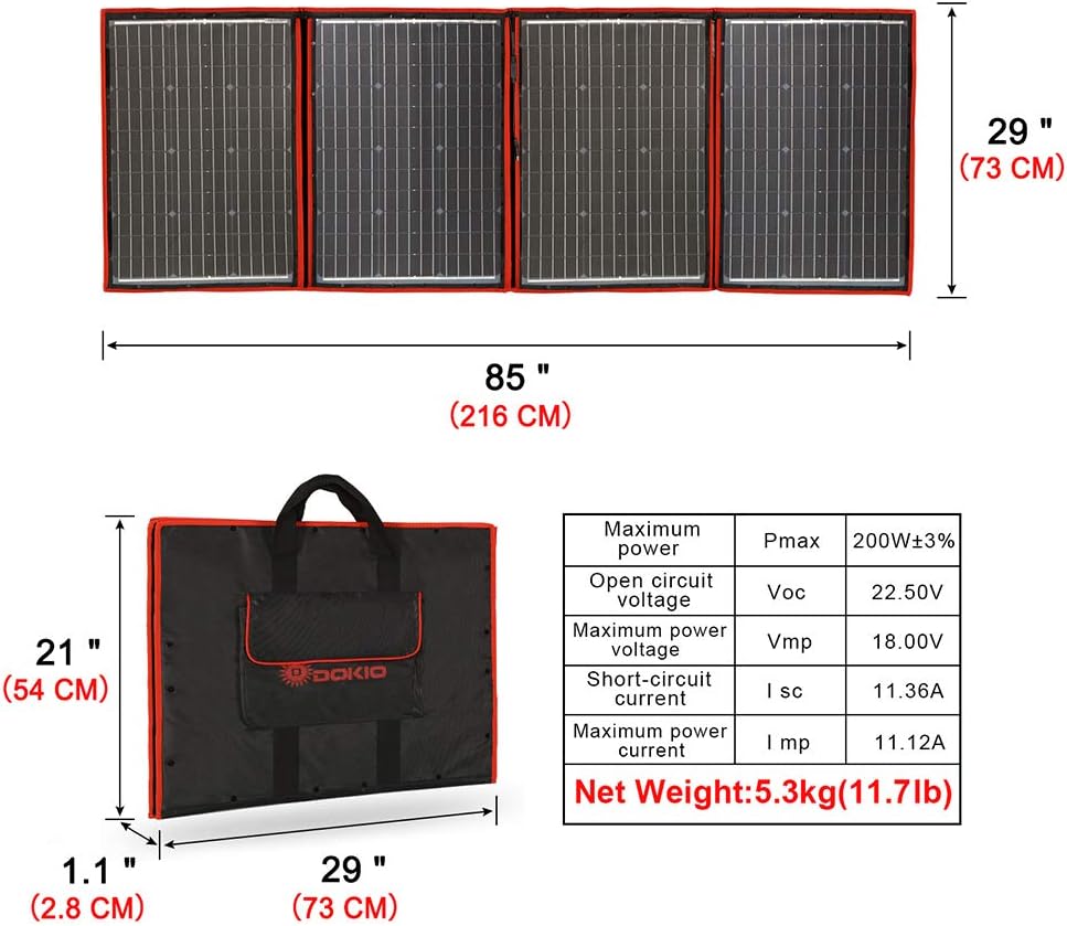 DOKIO 220 Watts Foldable Solar Panel Monocrystalline with Charge Controller with Dual USB Outputs (Lightweight 9lb) to Charge 12 Volts Batteries (All Lead/Acid Types: Vented AGM Gel) RV Camping : Garden & Outdoor