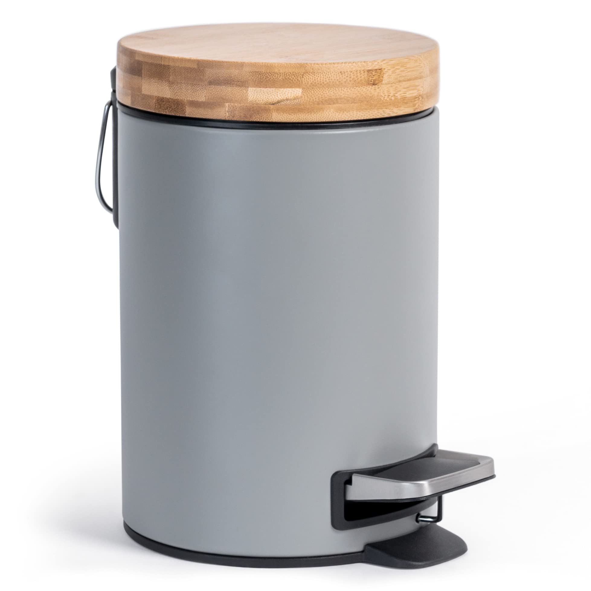 Kazai. 3L Designer Bathroom Bin | Superior Bamboo | Soft Closing | Anti-Finger | Grey