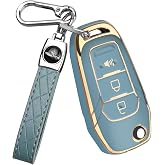 QBUC for Ford Key fob Cover,Protector for 2015-2019 Ford F150 F250(Blue) | TPU Key Case Compatible with Focus 3 Escort Kuga Everest Fiesta Mustang Edge MKV Fusion 2016 Ranger flip Remote Key