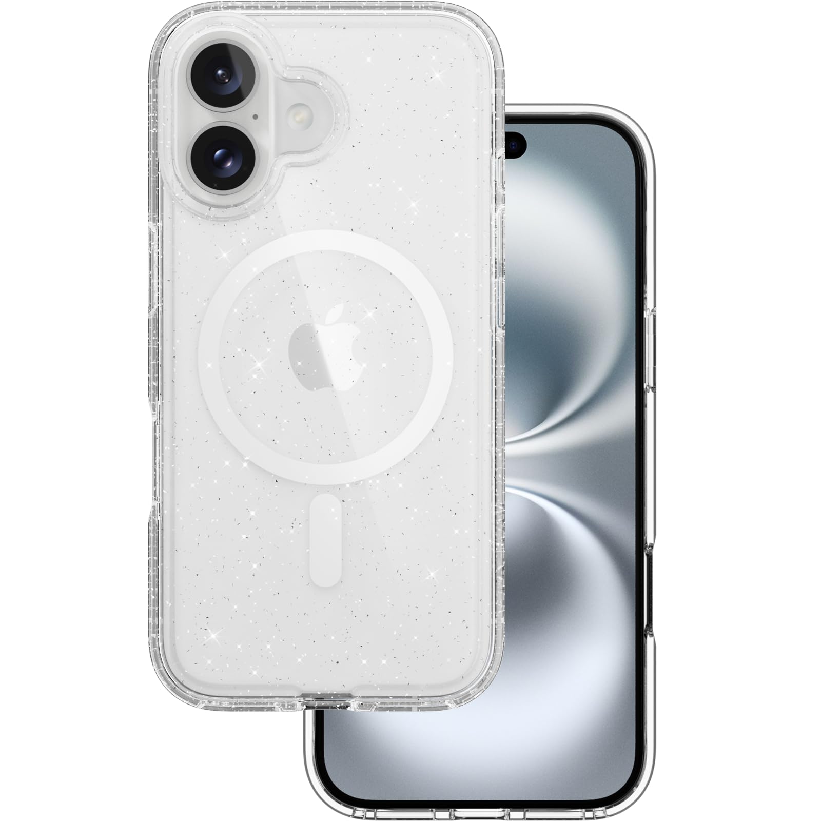 Photo 1 of MAGEASY Case for iPhone 16 6.1" - Never Yellowing Crystal Clear Glitter Case with Sparkle, 16ft Drop Protection, Compatible with MagSafe | Bright M - Luminous Clear
