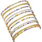 17/18/20Pcs Colorful Bohemia Seed Beaded Bracelets Handmade Adjustable Stackable Rainbow Beaded Stretch Bracelet Anket Multilayer Vacation Elastic Bracelet for Women Summer Beach Boho Jewelry-10Pcs A