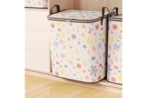 Large Capacity Fabric Storage Bag, Foldable Organizer with Bear & Smile Face Design, Sturdy Tabs for Clothes and Toys, Beige