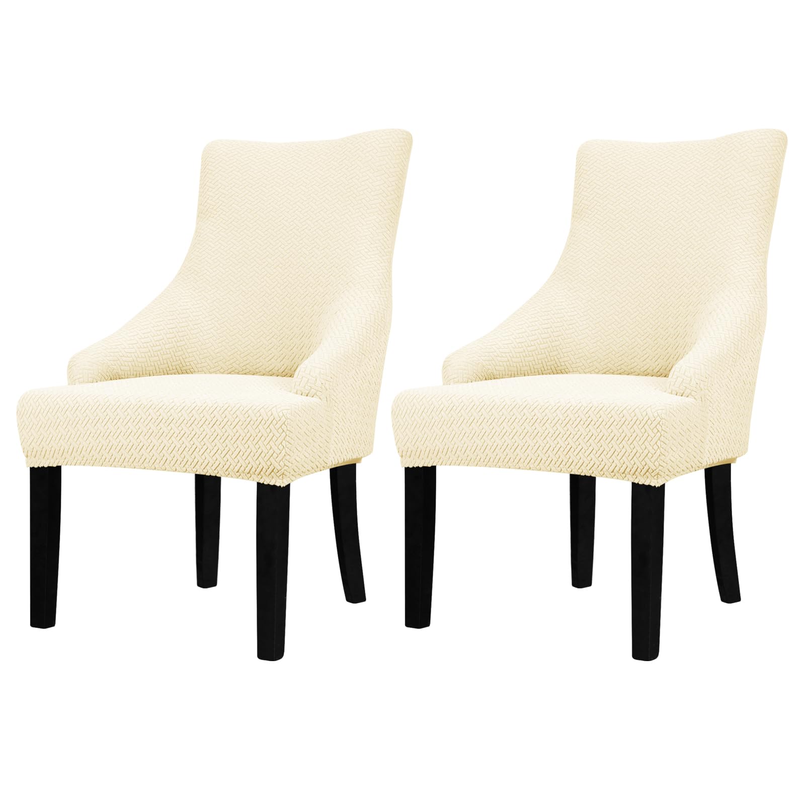 Leorate Hight Scoop Back Chair Covers - Stretch Jacquard Wingback Armchair Slipcovers Recliner Chair cover Furniture Protector for Home Decor - Cream 2 Pieces
