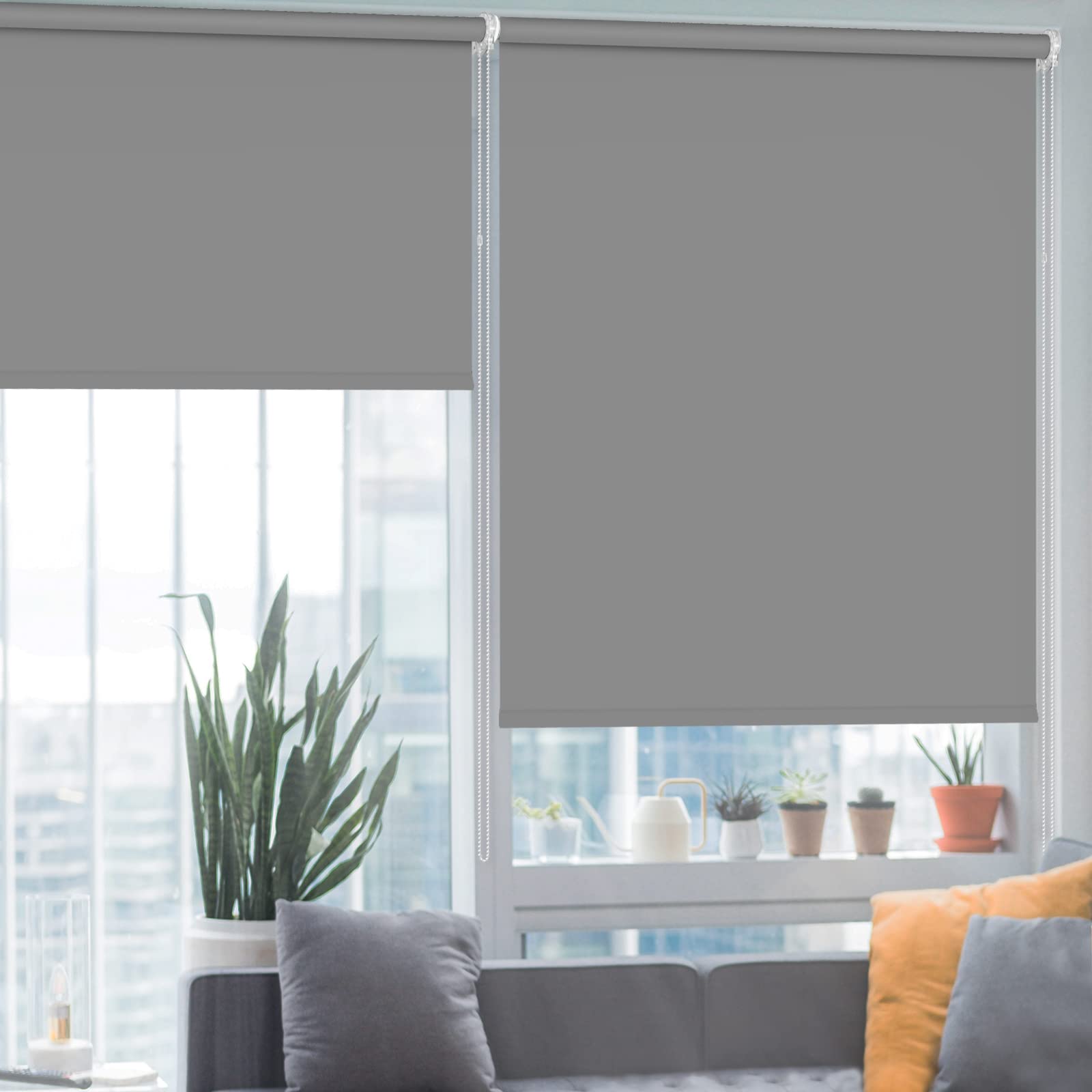 HIDODO Thermal Roller Window Blinds, Blackout Roller Blinds for Windows, Waterproof Fabric Blinds UV Protection Fit Bedroom, Living Room, Bathroom, Kitchen and Doors, 107 x 183 cm, Grey