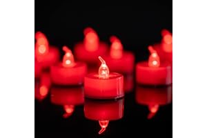 LANKER 24 Pack LED Tea Lights Candles, Flickering Red Flameless Tealights, Long Lasting Battery Operated Fake Candles, Decoration for Wedding, Halloween and Christmas (Red - 24pcs)