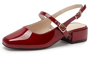 Hehainom Girls Heels Dress Shoes Mary Jane Chunky Low Heels Closed Square Toe Pumps Wedding Party Little Big Kids Shoes