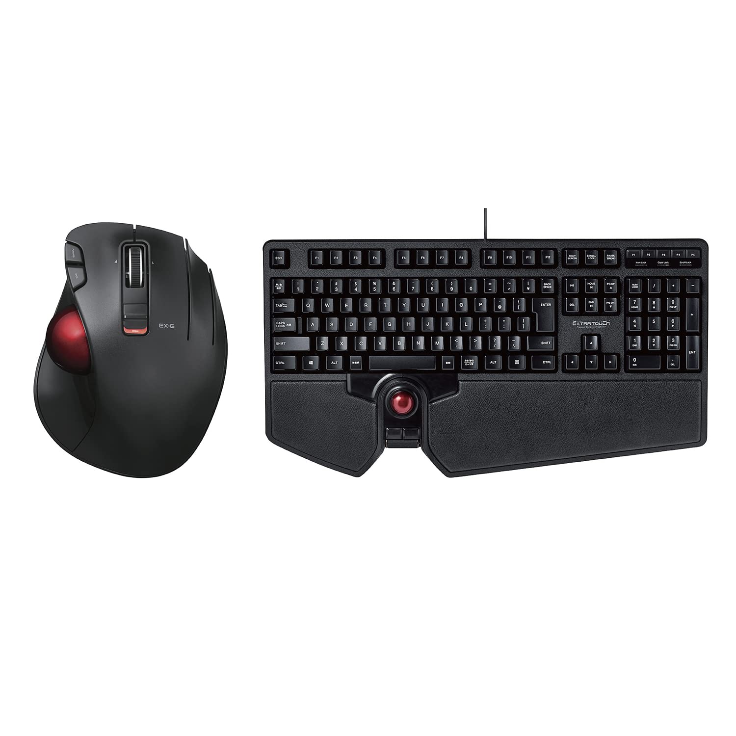 ELECOM 2.4GHz Wireless Thumb-Operated Trackball Mouse & Wired Japanese Layout Keyboard with Built-in Optical Trackball Mouse & Scroll Wheel (M-XT3DRBK-G & TK-TB01UMBK)