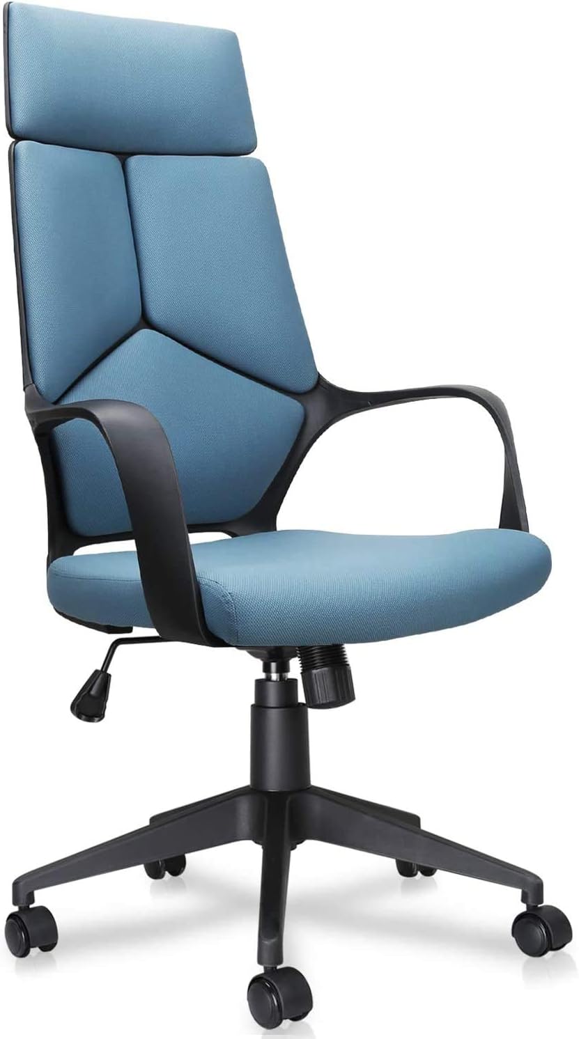 Becozier Mordern Office Chair, High Back Computer Desk Chairs Task Chairs with Detachable Headrest, Adjustable Height, Mesh Cushion for Home and Office Conference Room (Unique Design: Blue)