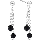 925 Sterling Silver Gemstone Earrings for Women - 5mm Round Gemstone Beads - Birthstone - Ideal Gemstone Jewelry for Woman