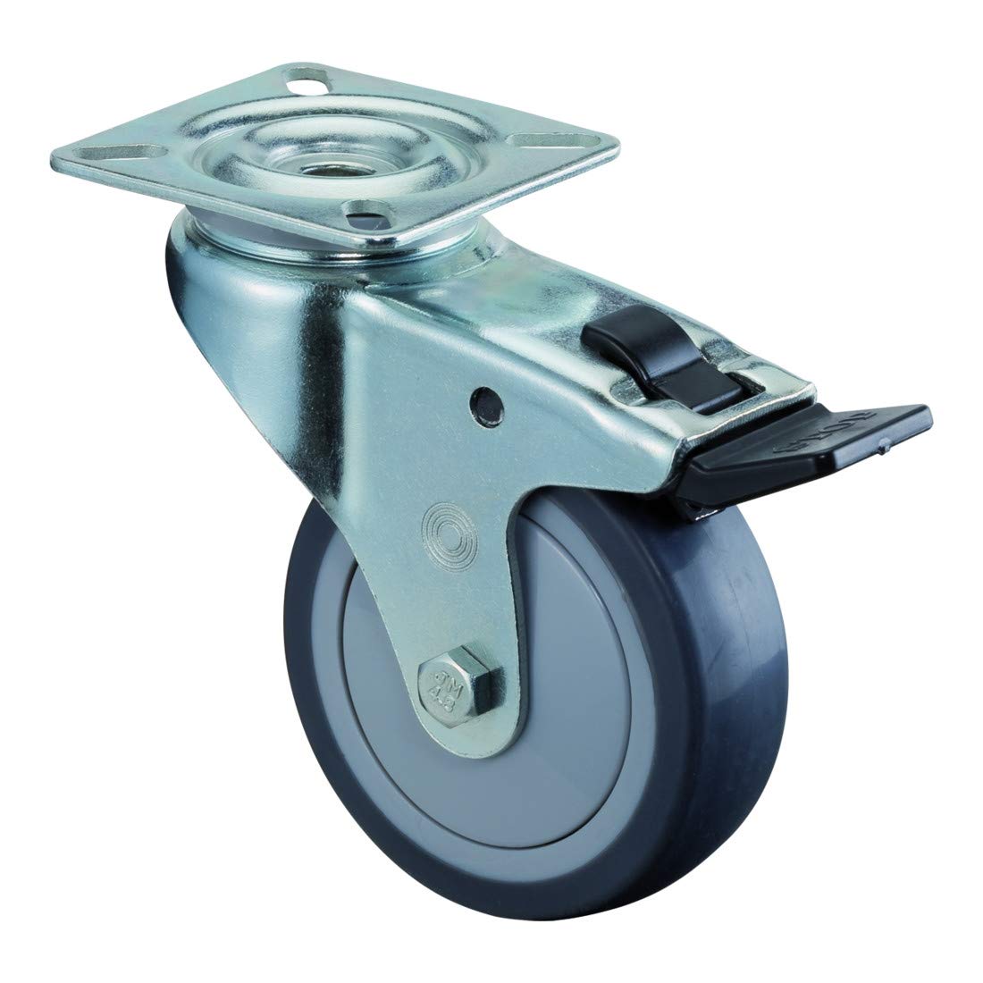 BS-Rollen A320.A85.050 Swivel Castor with Plate and Total Brake, Grey Rubber Tread, Ball Bearing, 50mm Wheel, 73mm Overall Height