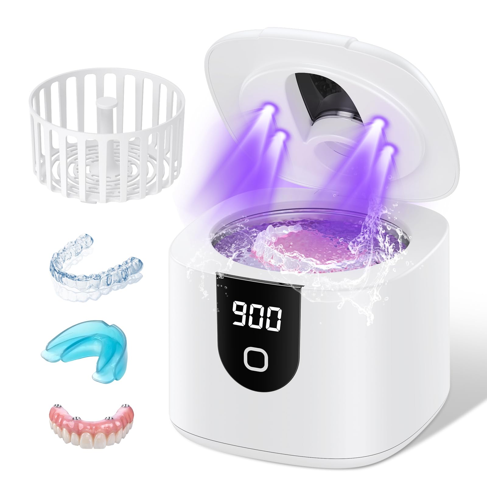 Photo 1 of Moeila 45kHz Ultrasonic Retainer Denture Cleaner Machine, Fast Cleaning for Aligners, Mouth Guards, Braces, Toothbrush Heads & Jewelry, 200ML Dental Cleaning Pod, 4 Modes & Digital Timer (White)