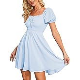Byinns Women's Sweetheart Neckline Dress Smocked Sundress Puff Short Sleeve Drawstring Dresses