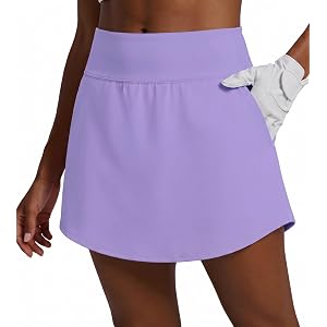 PINSPARK 16" Golf Skorts for Women High Waisted Skirt with Curved Hem | 4 Pockets, Built-in Shorts, High Waisted & Tummy Cont
