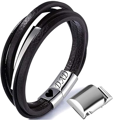 Pulsera de piel para hombre con grabado DAD, de piel con caja ...