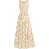 Lazysmile Womens Summer Dresses Crewneck Sleeveless A-Line Hollow Out Eyelet Tiered Tank Maxi Dress Sundress with Pockets